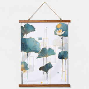 Minimalistisch Ginkgo Lotus Zen Line Wandteppich Mit Holzrahmen