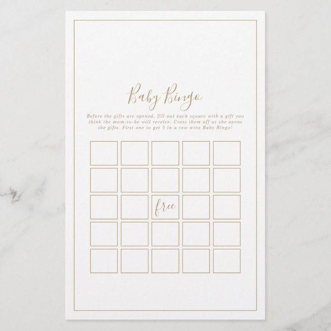 Minimalistisch Gold Baby Bingo Game Flyer (Vorne)
