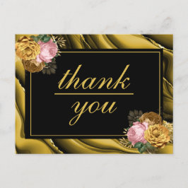 Minimalistisch Gold Black Floral Wedding Vielen Da Postkarte