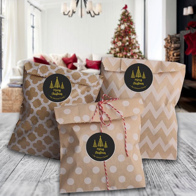 Minimalistisch Gold Black Frohe Weihnachten Runder Aufkleber (Von Creator hochgeladen)