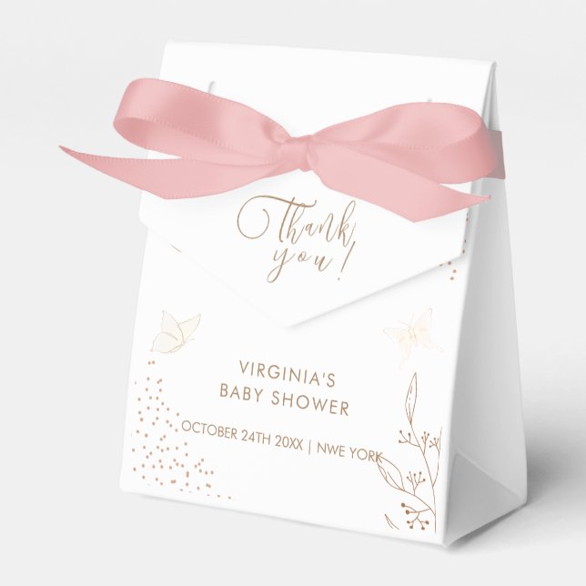 Minimalistisch Gold Blätter Butterfly Baby Dusche Geschenkschachtel (Vorderseite)