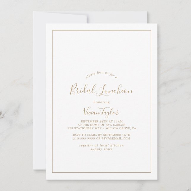 Minimalistisch Gold Bridal Luncheon Einladung (Vorderseite)