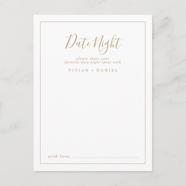 Minimalistisch Gold Date Night Ideenkarten Postkarte (Vorderseite)