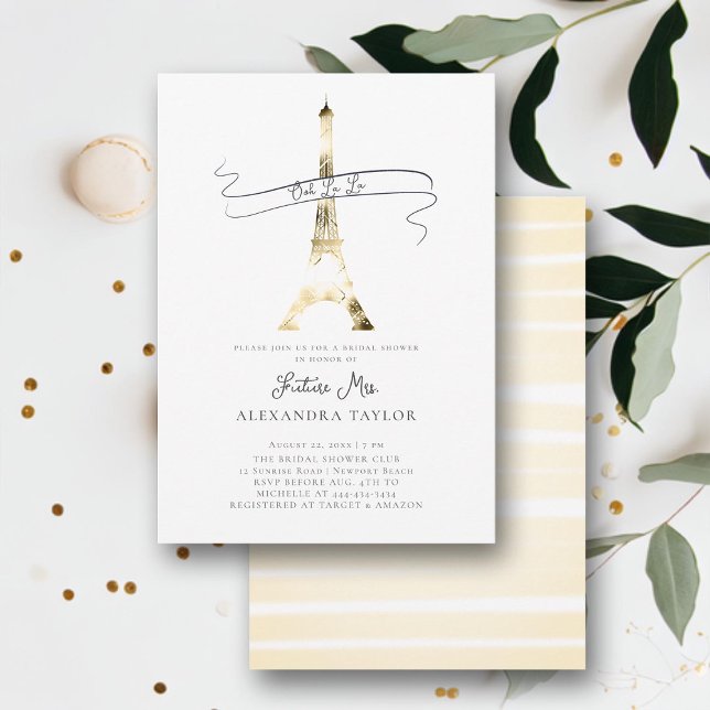 Minimalistisch Gold Eiffel Paris Modernes Brautpar Einladung (ooh la la paris themed bridal shower invitation gold eiffel modern minimalist elegant classy boho)