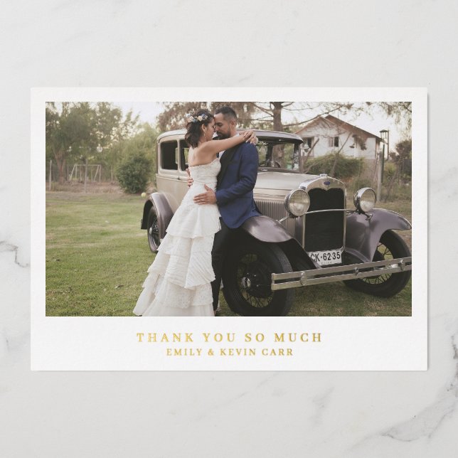Minimalistisch Gold Foto Wedding Dankeschön Card Folieneinladung (Vorderseite)