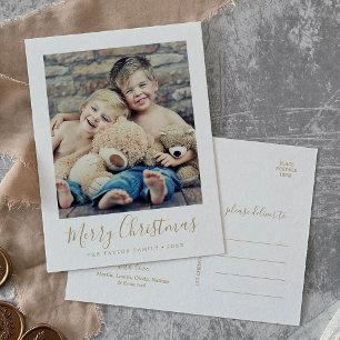 Minimalistisch Gold Frohe Weihnachts-Portrait-Foto Feiertagspostkarte