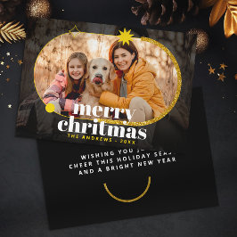 Minimalistisch Gold Glitzer Weihnachtsfamilie Foto Feiertagskarte