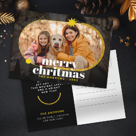 Minimalistisch Gold Glitzer Weihnachtsfamilie Foto Feiertagspostkarte