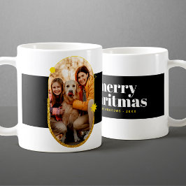 Minimalistisch Gold Glitzer Weihnachtsfamilie Foto Kaffeetasse