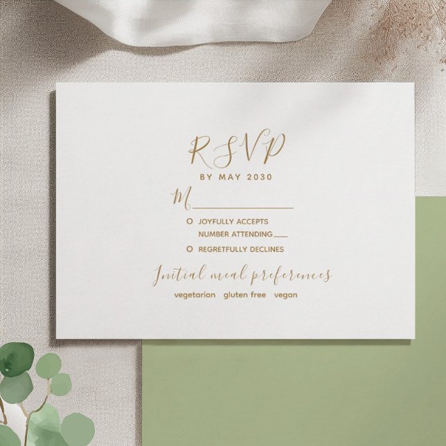 Minimalistisch Gold Modern Wedding RSVP Card (Von Creator hochgeladen)