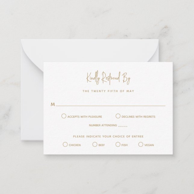Minimalistisch Gold Moderne Mini-Hochzeit RSVP Mitteilungskarte (Vorderseite)