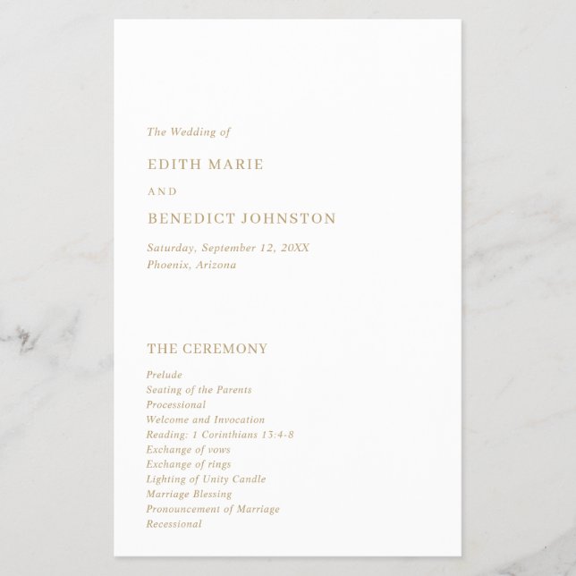 Minimalistisch Gold - Modernes Hochzeitsprogramm (Vorne)