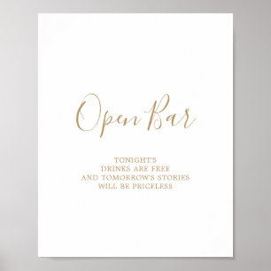 Minimalistisch Gold Open Bar Sign Poster