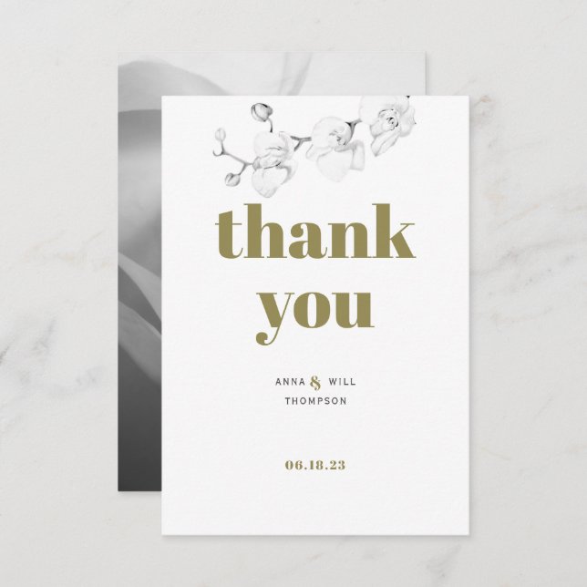 Minimalistisch Gold Orchid Foto Hochzeit Vielen Da Dankeskarte (Vorne/Hinten)