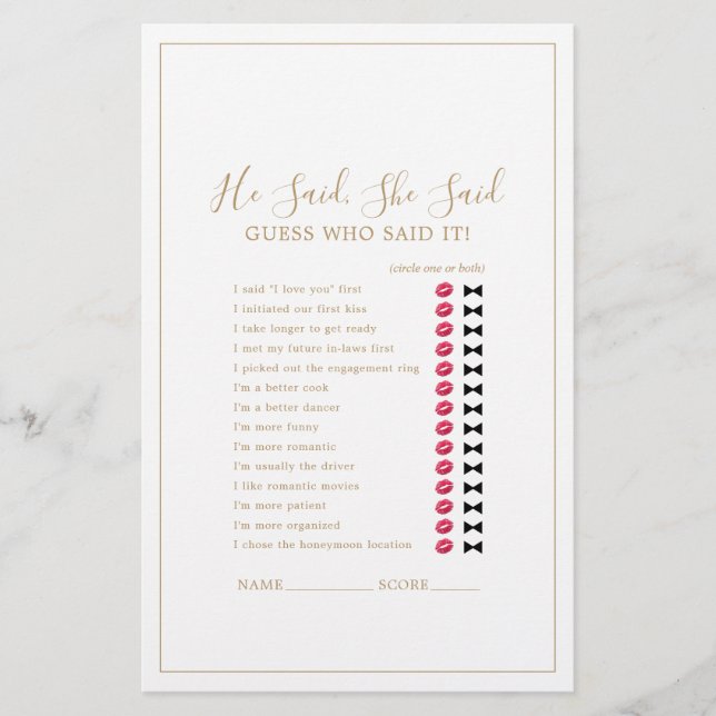 Minimalistisch Gold, sagte er, sie sagte Game Flyer (Vorne)