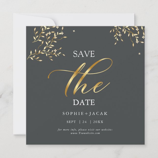 Minimalistisch Gold schick Grau Save the Date Dankeskarte (Vorderseite)