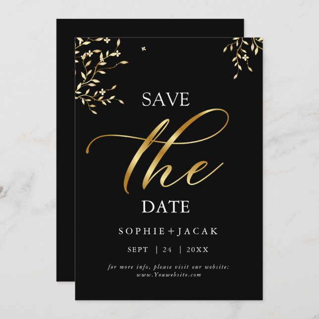 Minimalistisch Gold schick Save the Date schwarz Einladung (Vorne/Hinten)