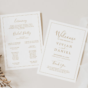 Minimalistisch Gold Simple Printable Wedding Progr Einladung