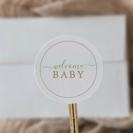 Minimalistisch Gold Welcome Baby Shocksticker Runder Aufkleber