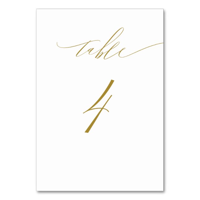 Minimalistisch Gold White Script No. 4 Wedding Tischnummer (Vorderseite)