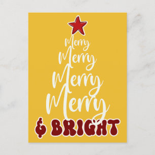 Minimalistisch Golden Yellow Red Merry und Bright Feiertagspostkarte