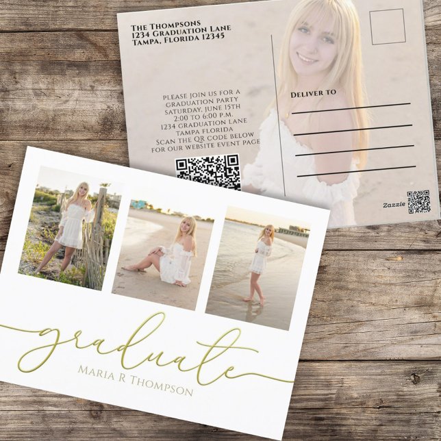 Minimalistisch Graduate Gold Moderner QR Code Postkarte (Von Creator hochgeladen)