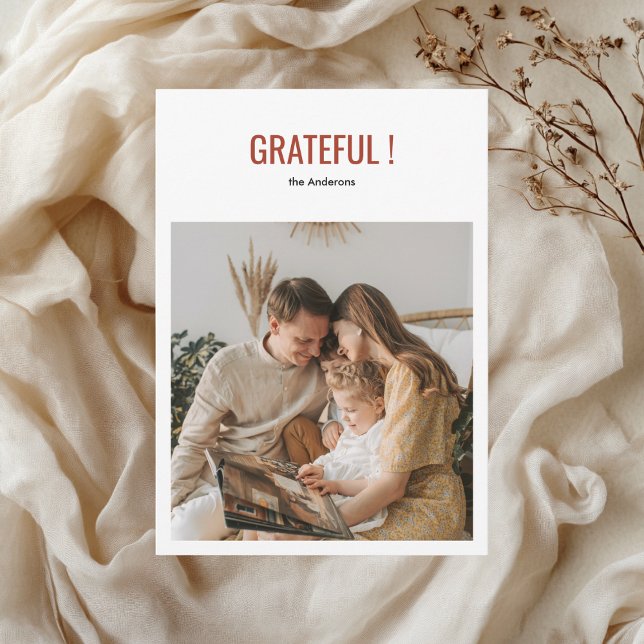 Minimalistisch Grateful Erntedank Family Foto Einladung (Von Creator hochgeladen)