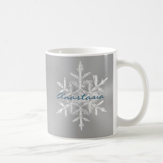 Minimalistisch Grau lassen es Schnee Name Snowflak Kaffeetasse (Rechts)