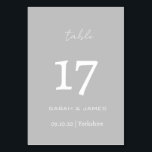 Minimalistisch-Graue-Script-Hochzeit Personalisier Tischnummer<br><div class="desc">Elegantes Grau mit Personalisierter Tischnummer-Karte mit weißem Schriftart Script</div>