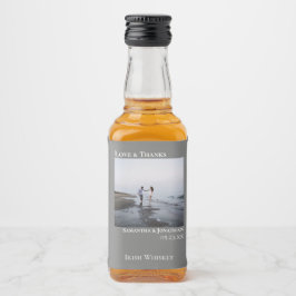 Minimalistisch Gray Wedding Foto Liebe & Danke Min Alkoholflaschenetikett