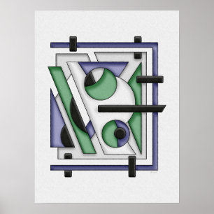 Minimalistisch Green Blue Bauhaus Abstrakt Poster