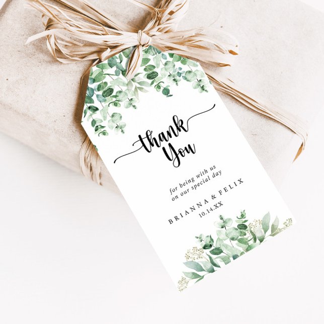 Minimalistisch Green Eucalyptus Wedding Vielen Dan Geschenkanhänger (Von Creator hochgeladen)