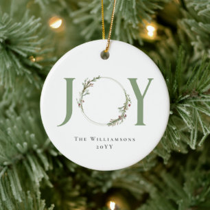 Minimalistisch Green Watercolor Wreath Freude Weih Keramik Ornament