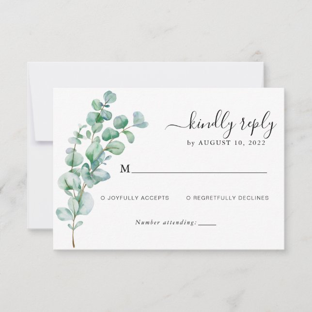 Minimalistisch Greenery Bloral Eucalyptus Wedding RSVP Karte (Vorderseite)