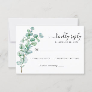 Minimalistisch Greenery Bloral Eucalyptus Wedding RSVP Karte