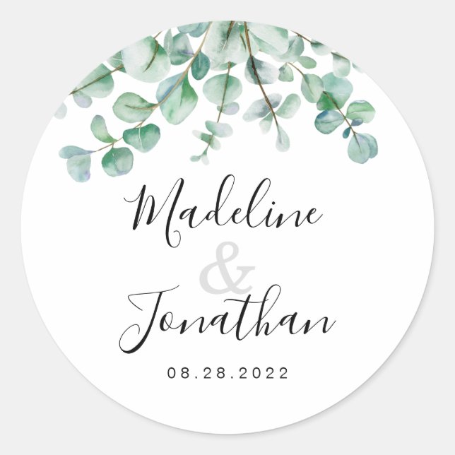 Minimalistisch Greenery Bloral Eucalyptus Wedding Runder Aufkleber (Vorderseite)