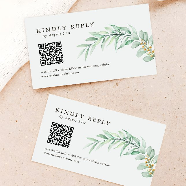 Minimalistisch Greenery Foliage QR CODE Wedding RS Mitteilungskarte (Von Creator hochgeladen)