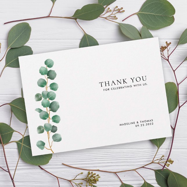 Minimalistisch Greenery Watercolor Blätter Hochzei Dankeskarte (Von Creator hochgeladen)