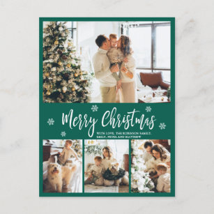 Minimalistisch-grün-weiß-4-Fotocollage Weihnachten Postkarte