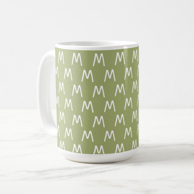 Minimalistisch-grün-weiß-Monogramm Kaffeetasse (Vorderseite Links)