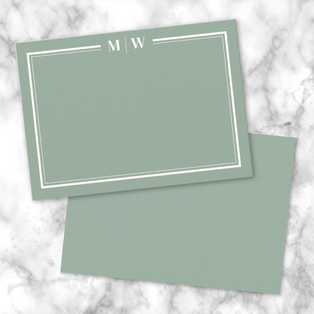Minimalistisch-Grün-Zwei-Bänder-Monogramm Mitteilungskarte (Minimalist Green Two Border Monogram Note Card)