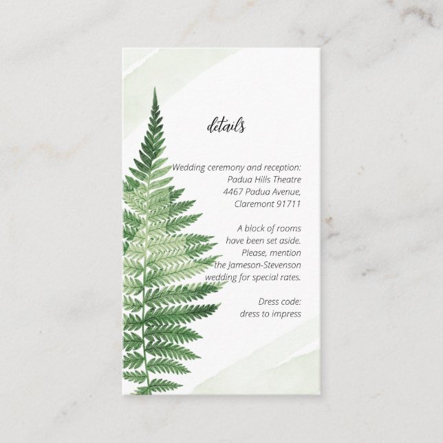Minimalistisch grüne Fern Begleitkarte (Vorderseite)