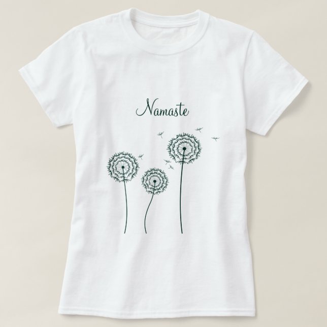 Minimalistisch-grüner Löwenzahn Yoga Namaste T-Shirt (Design vorne)