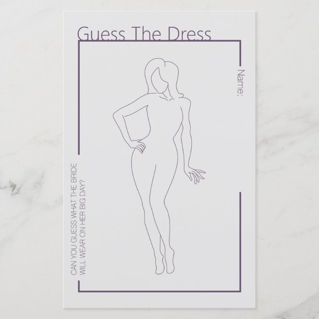 Minimalistisch Guess das Dress Brautparty Game (Vorderseite)