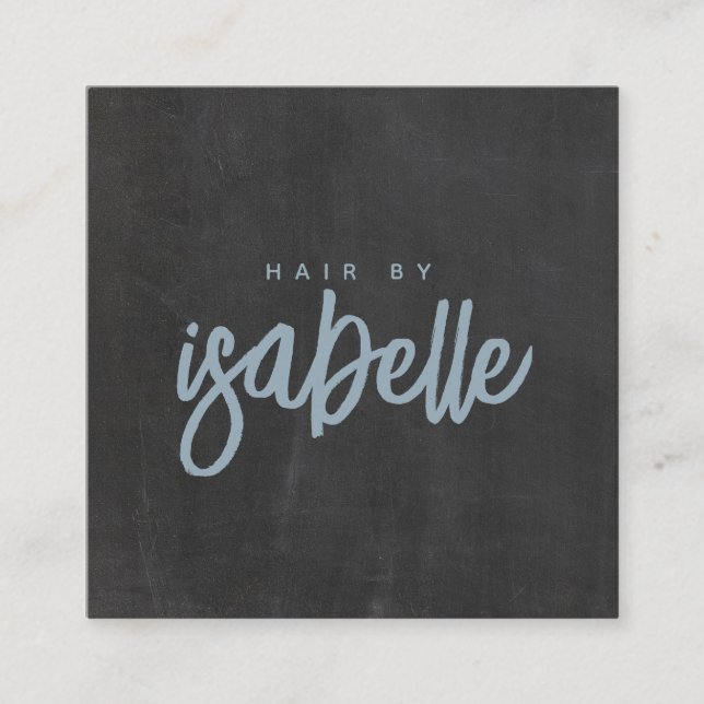 Minimalistisch Hair Stylist Dusty Blue Script Blac Quadratische Visitenkarte (Vorderseite)