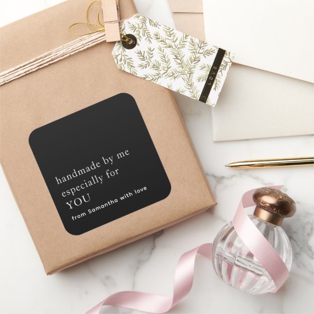 Minimalistisch handgefertigt speziell für Sie Schw Quadratischer Aufkleber (Schenken)
