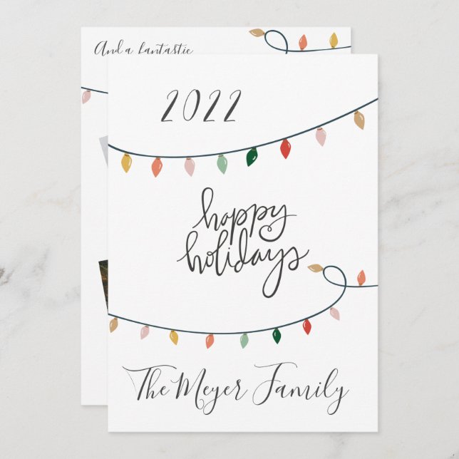 Minimalistisch Happy Holidays Weihnachten Lichter  (Vorne/Hinten)