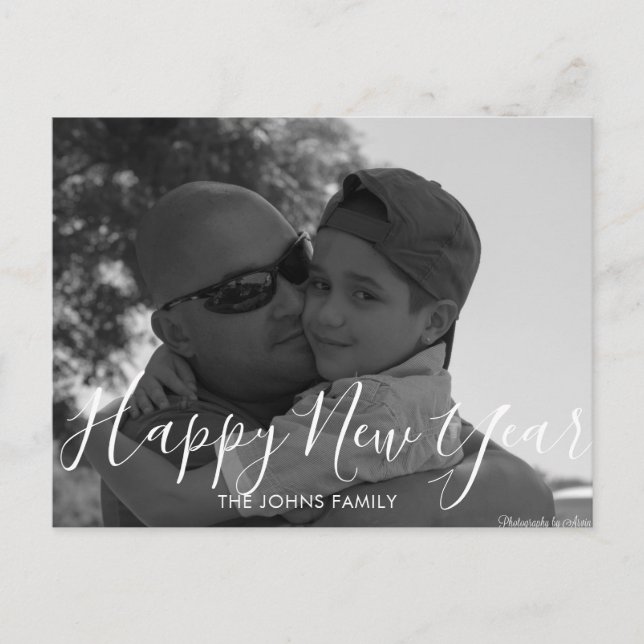 Minimalistisch Happy New Years 2023 Schwarz-weißes Postkarte (Vorderseite)