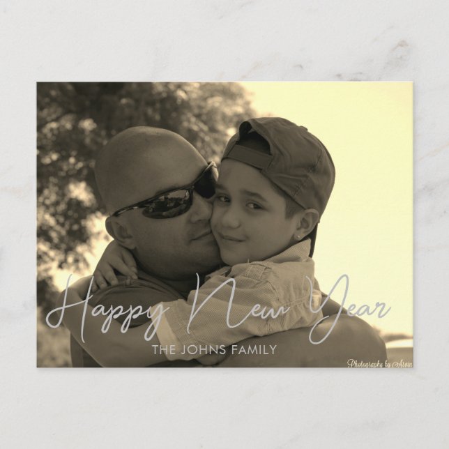 Minimalistisch Happy New Years 2023 Sepia Postcard Postkarte (Vorderseite)