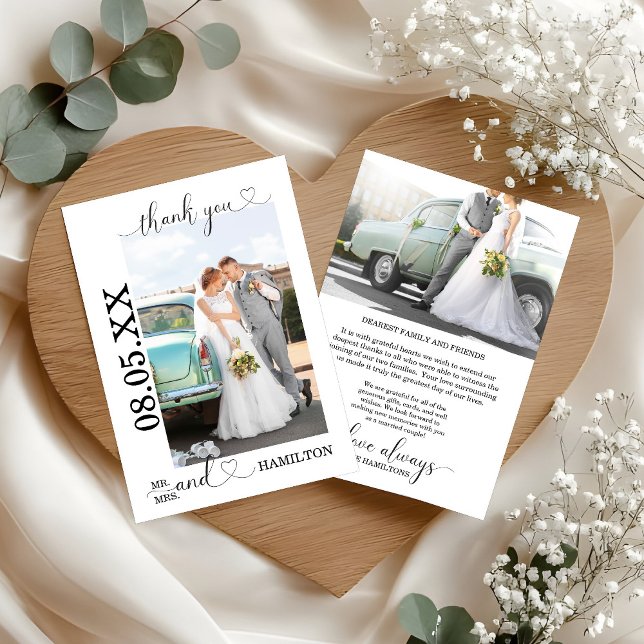 Minimalistisch Heart Script Wedding Foto Dankeskarte (Minimalist Heart Script Wedding Photo Thank You Card)